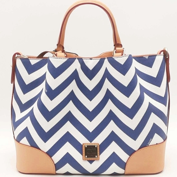 Dooney & Bourke Handbags - NWT CHEVRON BRENNA Dooney & Bourke Blue and Tan Chevron Tote